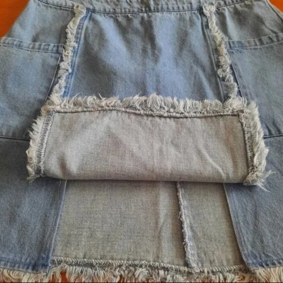 New Anthropologie Large L Umgee Light Wash Fringe Frayed Mini Denim Jean‎ Skirt - Picture 4 of 6